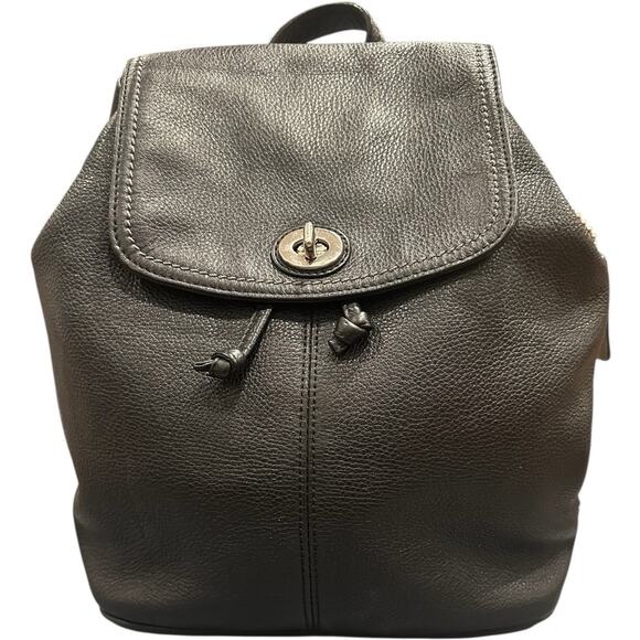 Vintage Coach Black Genuine Leather Backpack Adjustable Straps F24385 Emerald - Picture 1 of 16